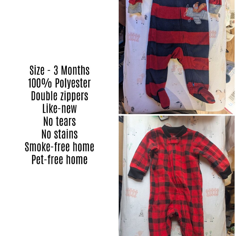 Carter's 3m Fleece Onesies - Double Zippers